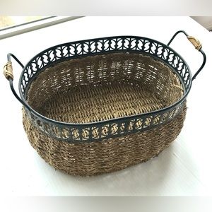 Decorative Storage basket with metal accents and handles oval